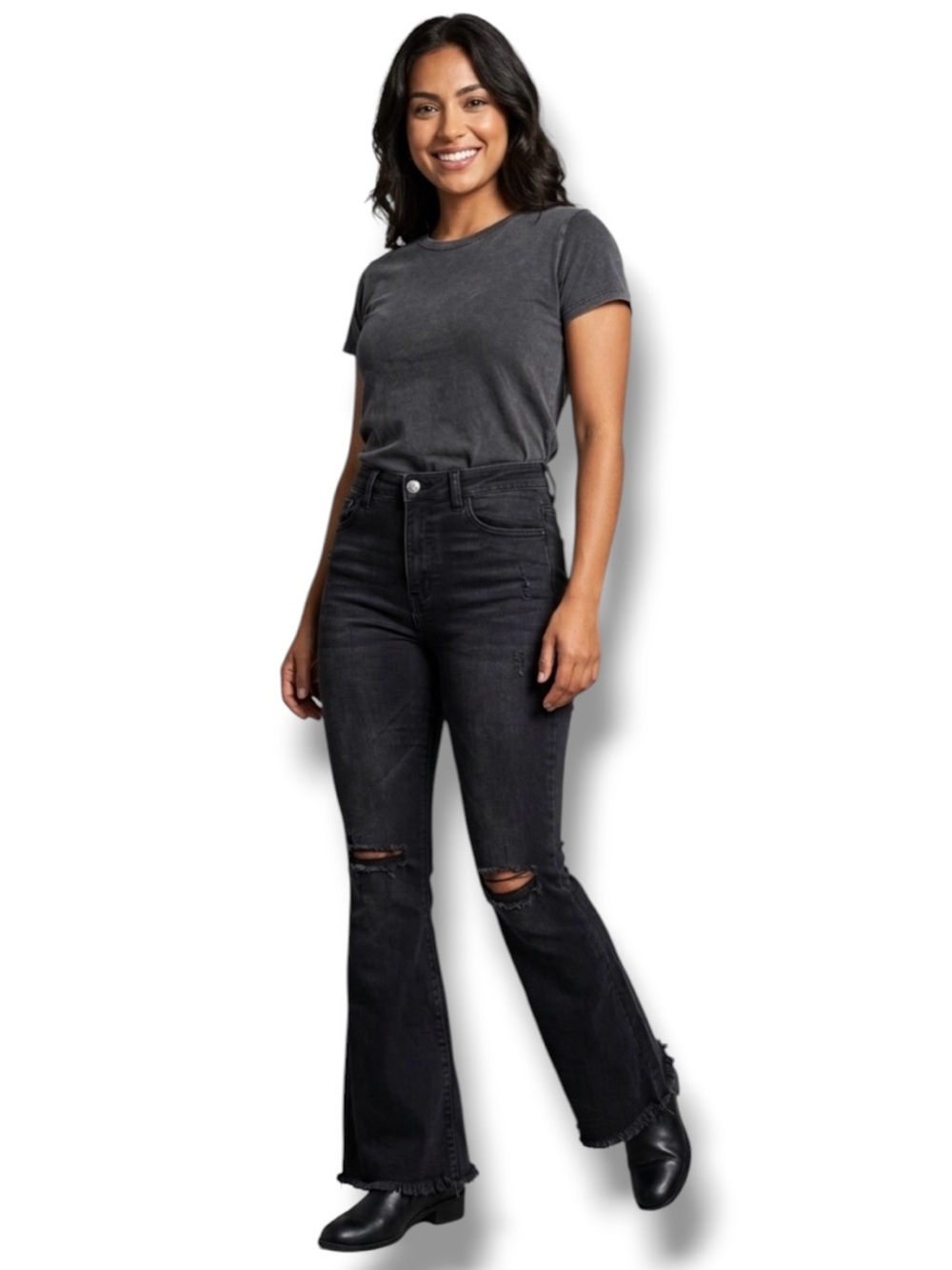 Lover Brand Distressed High-Rise Flare Jeans in Black - Size L 31” Waist